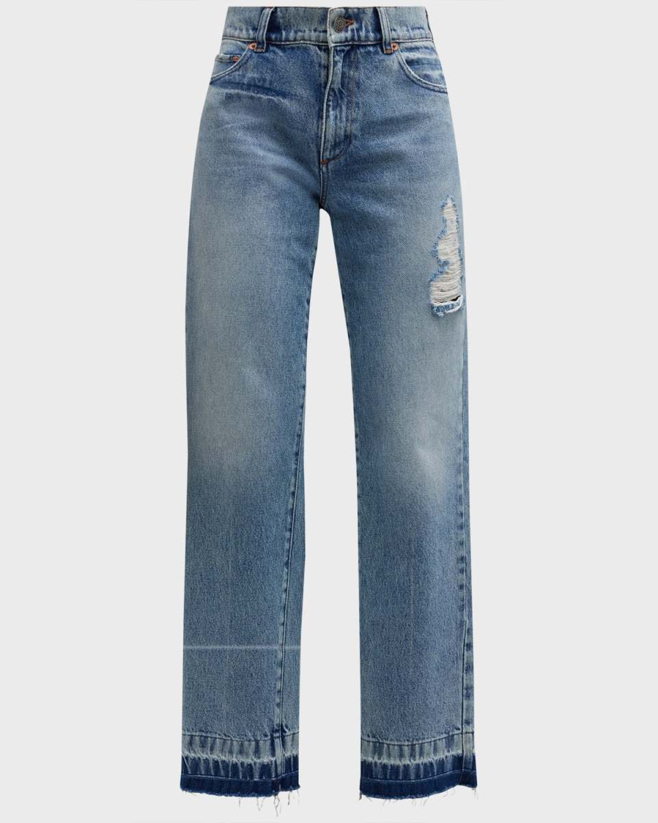 Maggies Distressed Elastic Straight Jeans